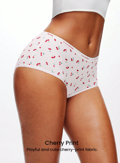 Bóxer Luvlette  de algodón cintura media cereza rosa, blanco  S